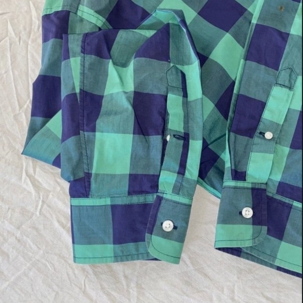 J. Crew Men's Cotton Green and Black Plaid Shirt - Picture 2 of 7